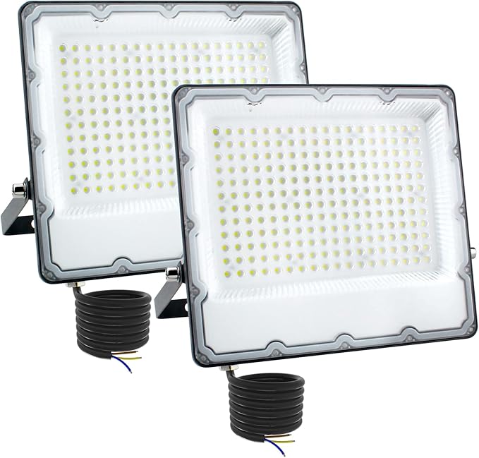 CREATESTAR 200W LED Flood Light Outdoor,20000LM Super Bright Security Lights IP66 Waterproof 6500K Daylight White Floodlight for Yard, Garden, Basketball Court, Garage (2PCS)